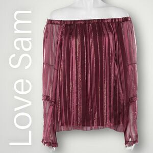 Love Sam, Metallic Striped Off-The-Shoulder Sheer Long Sleeves, Women’s X-Small